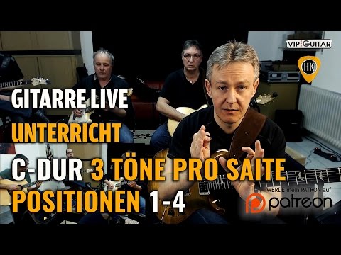 Die Durtonleiter mit 3 Noten pro Saite: Patterns 1 bis 4 - Gitarre Live Unterricht