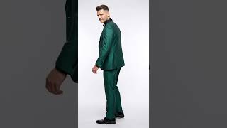 Men’s Emerald Green 3 Piece Tuxedo with Black Satin Shawl Lapel and Matching Vest video