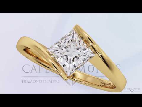 Princess Cut Tension Split Band Twist Yellow Gold Diamond Engagement Rings - Cape Diamonds