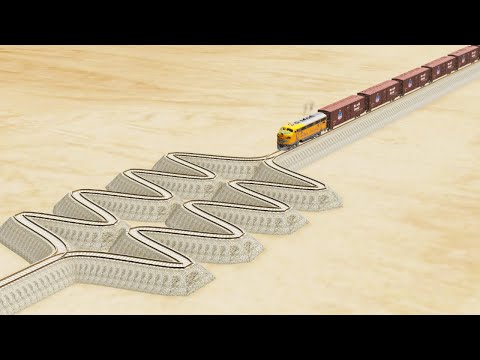 Impossible Weird Overlapping Curved Rail Tracks Crossover Vs Trains Crossing - BeamNG.Drive