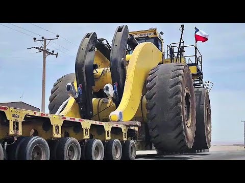 Letourneau L-2350 Wheel Loader Towed by Four Mercedes Benz Trailers