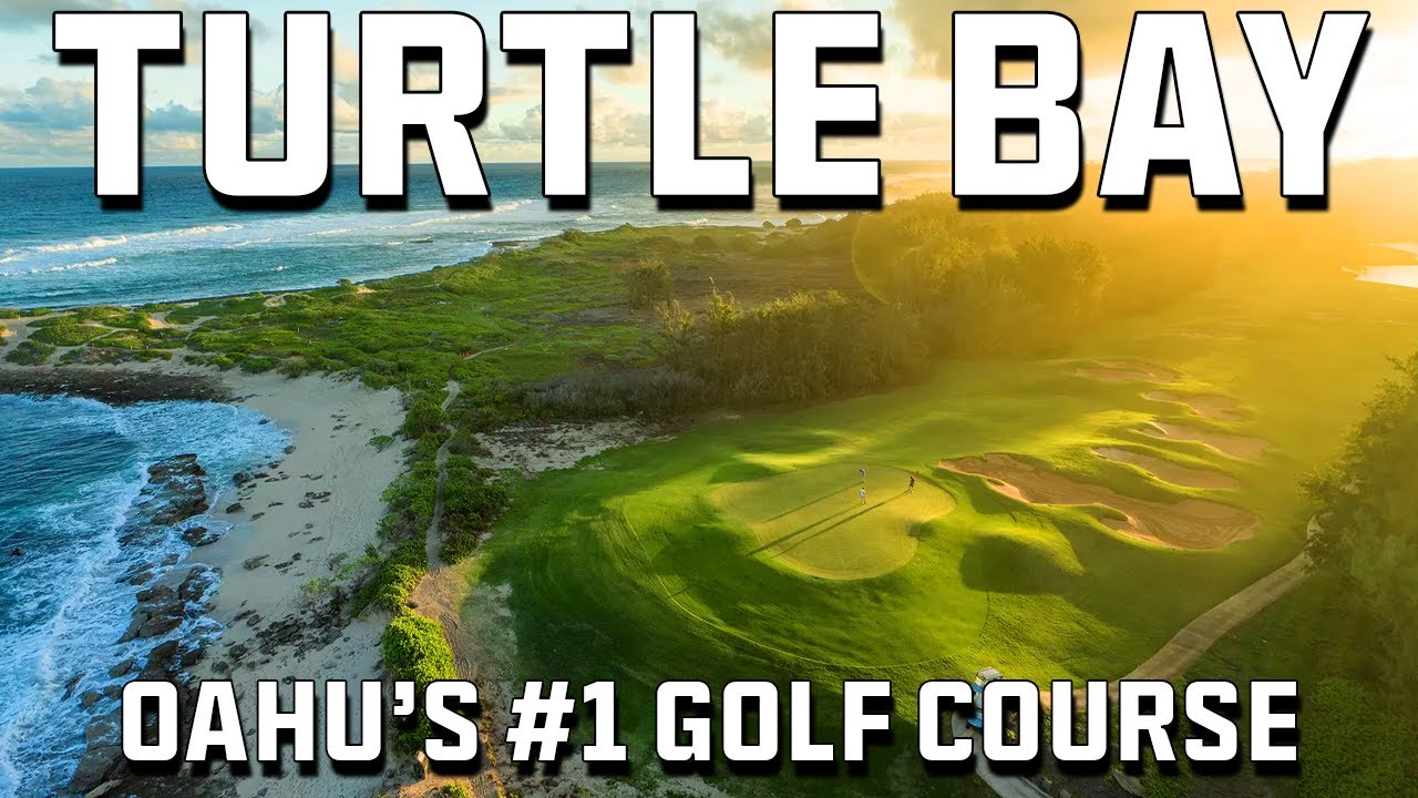 Aerial view of the Arnold Palmer Course at Turtle Bay Resort, Oahu, with the Pacific Ocean in the background.