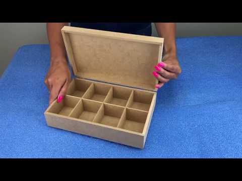 Caixa de Bombom Retangular em MDF com Dobradiça 8 divisões 27x17x7,3cm - Palácio da Arte