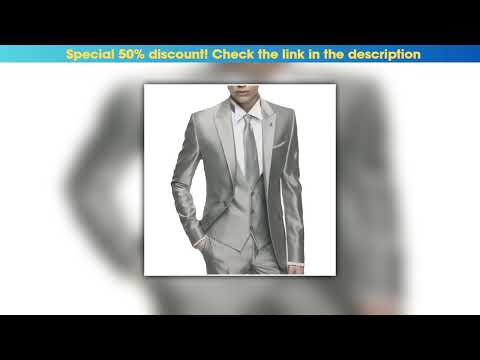 Today Only Silver Grey Satin Men Suit Slim Set Formal Wedding Skinny Stylish Male Blazer Party Cust
