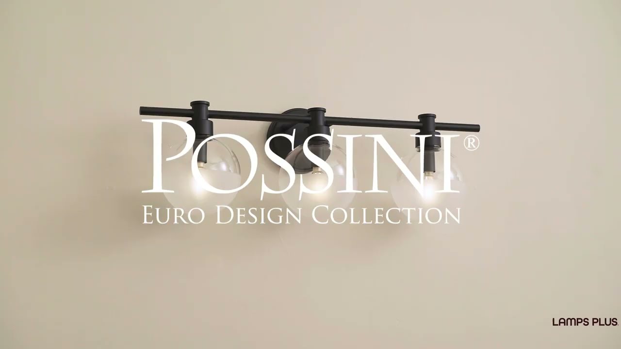 Video1 of Possini Euro Leggio 27" Wide Matte Black 3-Light Bath Light