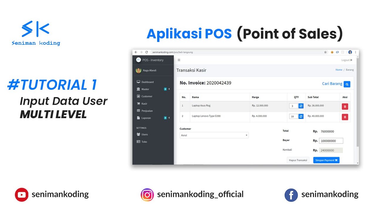 seniman koding, doni asrul afandi, doni afandi, TUTORIAL 1 POS - Input Data User Multi Level Software Kasir POS (Point of Sales) Web