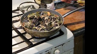 Cooking A Pan Of PEI Mussels