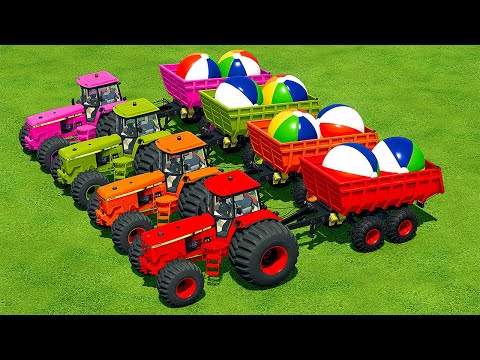 COLORED JOHN DEERE TRACTORS WITH BEACH BALLS PARKOUR - Farming Simulator 22