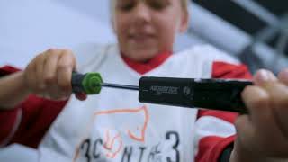 Adjustick, adjustable hockey stick end plug.  Adjsutick, rallonge ajustable pour bâton de hockey.