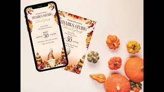 Thanksgiving Invitation Template – Editable Canva Card | Fall Party Invite | Instant Download