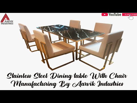 Stainless steel dining table with chair set, 6 seater