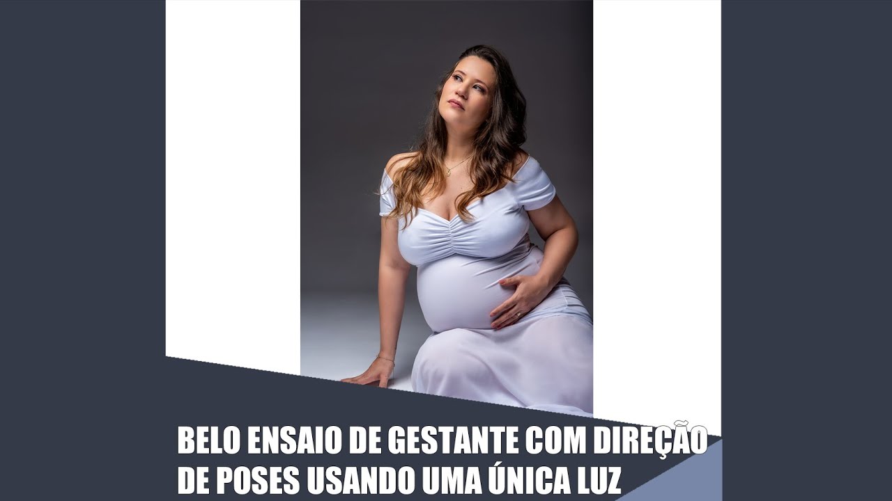 Belo ensaio de gestante com direção de poses usando uma única luz