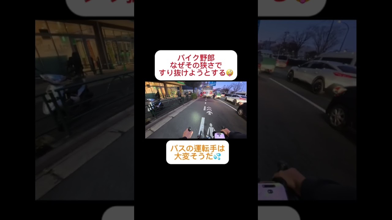 バイク野郎なぜその狭さですり抜けようとする🤪