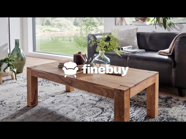 Video teaser per FineBuy Couchtisch Akazie Massivholz 110cm · Rechteckiger Landhaus Wohnzimmertisch aus Echtholz