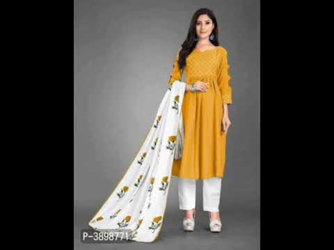 Stylish Cotton A-Line Kurta With Pant & Dupatta