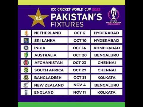 Pakistan cricket team fixtures in WC 2023🏆🏏