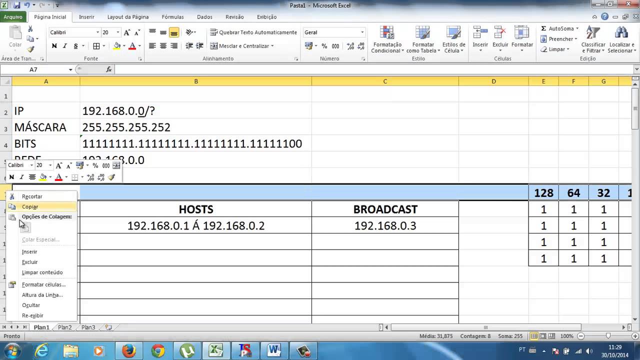 Cálculo de redes, rede, host e broadcast