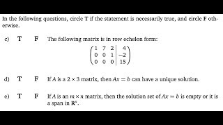 Midterm 1 True False Easy/Medium/Hard [Passing Linear Algebra]