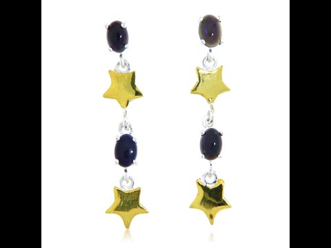 Cercei Argint 925 Accente aurite Opal Negru Natural - Mister si Eleganta