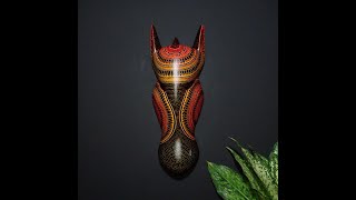 Hand Carved Wood Zebra Mask with Hand Drawing: Ethnic Boho Wall Decor