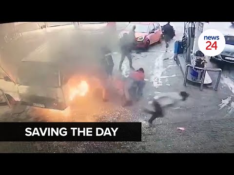 WATCH | Fearless petrol attendant rescues commuters stuck in burning taxi