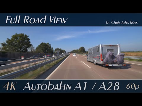 Autobahn (A1, A28), Germany: Bremen-Brinkum - Dreieck Stuhr - Dreieck Delmenhorst - 4K (2160p/60p)