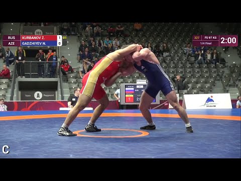1/4 FS - 97 kg: N. GADZHIYEV (AZE) df. Z. KURBANOV (RUS), 6-4