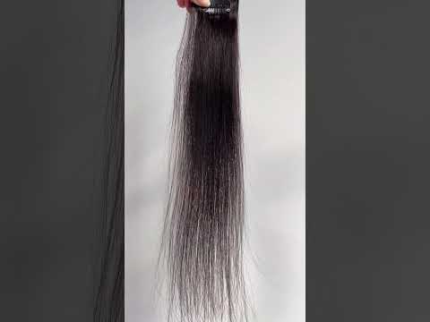 Натуральне волосся на заколках 38 см, 7 пасм, 100 грам, чорно-коричневе (№1B) video