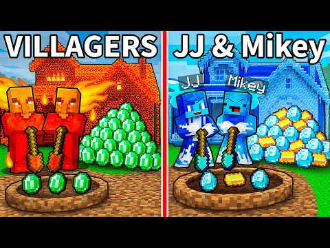 JJ and Mikey vs Villagers: ELEMENTAL TREASURE MINE BATTLE in Minecraft - Maizen