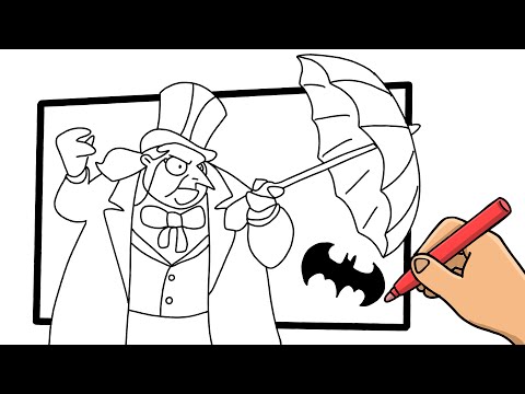 HOW TO DRAW BATMAN VILLAIN PENGUIN - DRAWING BATMAN CHARACTERS - BATMAN CARTOON COLORING PAGE