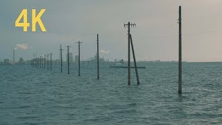 4K 2019 Japan trip Day time view Chiba  Egawa Coast  江川海岸 海の中へ続く電柱