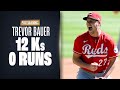 Reds' Trevor Bauer RACKS UP 12 Ks over 7.2 scoreless innings vs. Braves!