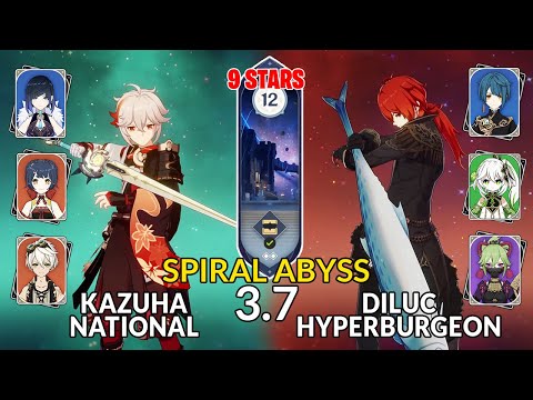 New 3.7 Spiral Abyss│Kazuha National & Diluc Hyperburgeon |Floor 12 - 9 Stars| Genshin Impact