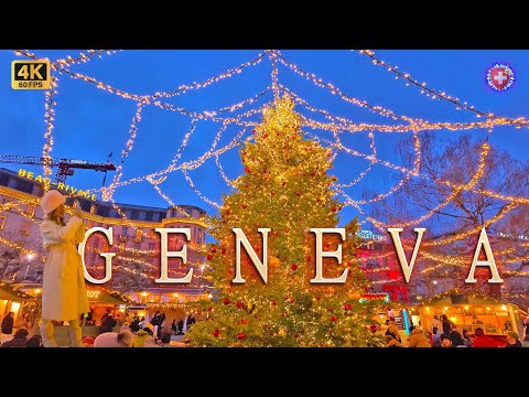 GENEVA SWITZERLAND ✨ Christmas time Evening walking tour from Place du Molard / Markets & Streets 4K