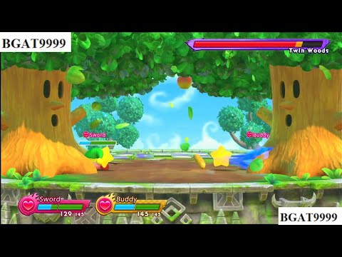 Kirby Fighters 2, Chapter 1. Boss: Twin Woods. Kirby, カービィ, Fighting game.