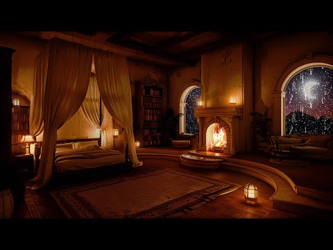 Castle Bedroom Haven - Thunderstorm, Fireplace, Rain & Dimmed Lights