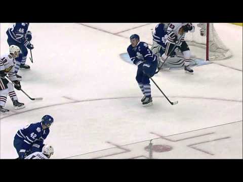 NUT SHOT! Patrick Sharp Throws Puck In Dion Phaneuf's Nuts HD 2014-11-01