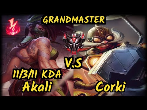 SKT T1 Faker (AKALI) vs CORKI - 11/3/11 KDA MID GAMEPLAY - KR Ranked GRANDMASTER
