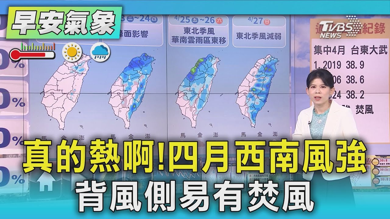 天氣/真的熱啊! 四月西南風強 背風側易有焚風