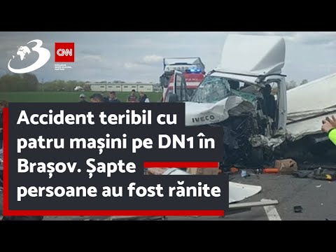 Accident teribil cu patru mașini pe DN1 în Brașov. Șapte persoane au fost rănite