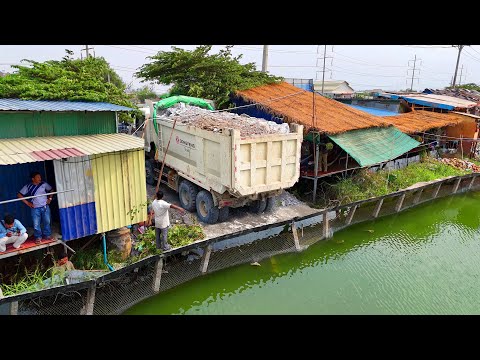 O.M.G Be Watchful! Incredible Start New Landfill Task By Dozer Push Stone & Dump Truck 25Ton Unload