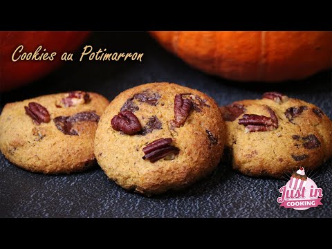 Pumpkin cookies with chestnut flour, chocolate and pecans