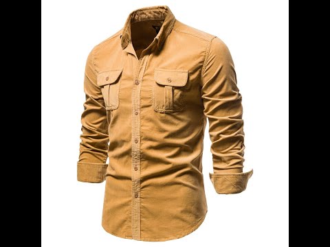 thumbnail video image 2 of Camisas para hombre AIOPESON Algodón Social Hombres Color sólido Casual AIOPESON camisa casual, 2 of 7
