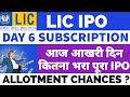 LIC IPO SUBSCRIPTION STATUS LIC IPO DAY 6 SUBSCRIPTION LIC IPO GMP TODAY LIC