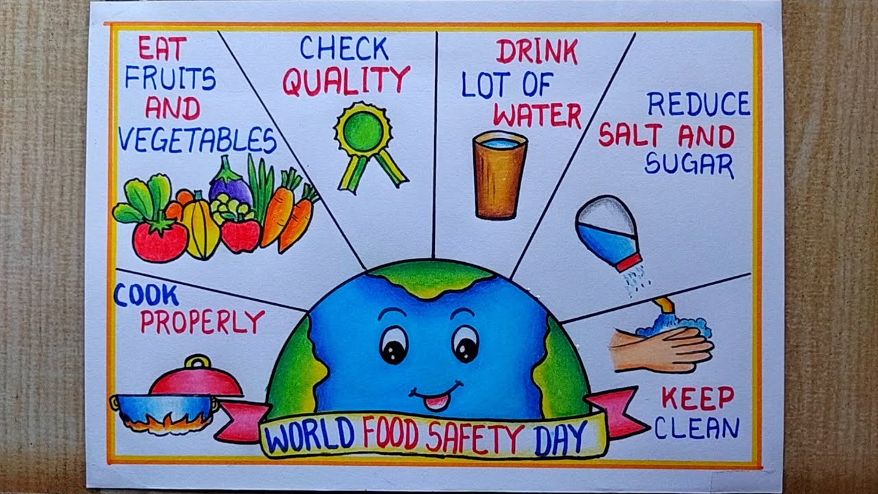 World Food Safety Day Poster Drawing| Healthy Diet chart drawing| Eat Healthy stay healthy Poster