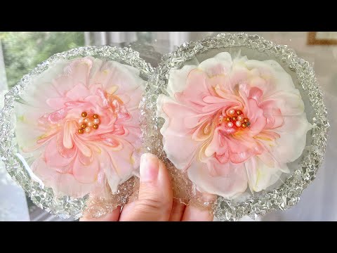 White Gold 3D Flower Resin Tray and Clock
