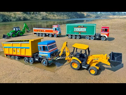 New BharatBenz Tata Truck Muddy Accident Pulling Out JCB 3DX | Jcb Cartoon | Tractor Cartoon Video