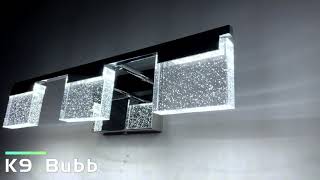 OKELI Dimmable Bathroom Light Fixtures Chrome Bubble Crystal Vanity Light Modern LED Stainless Steel