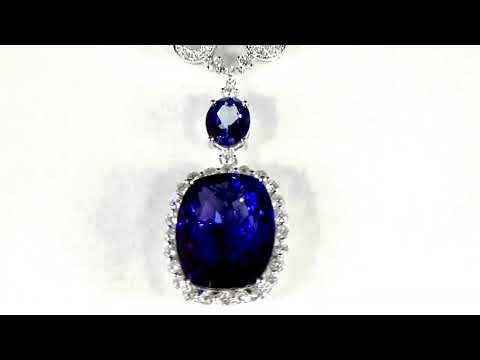 18k White Gold 24.43ct Tanzanite and Diamond Pendant Necklace