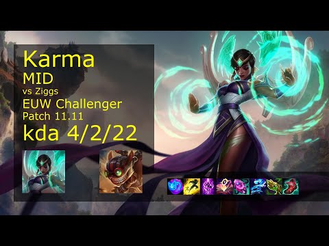Karma vs Ziggs Mid - EUW Challenger 4/2/22 Patch 11.11 Gameplay